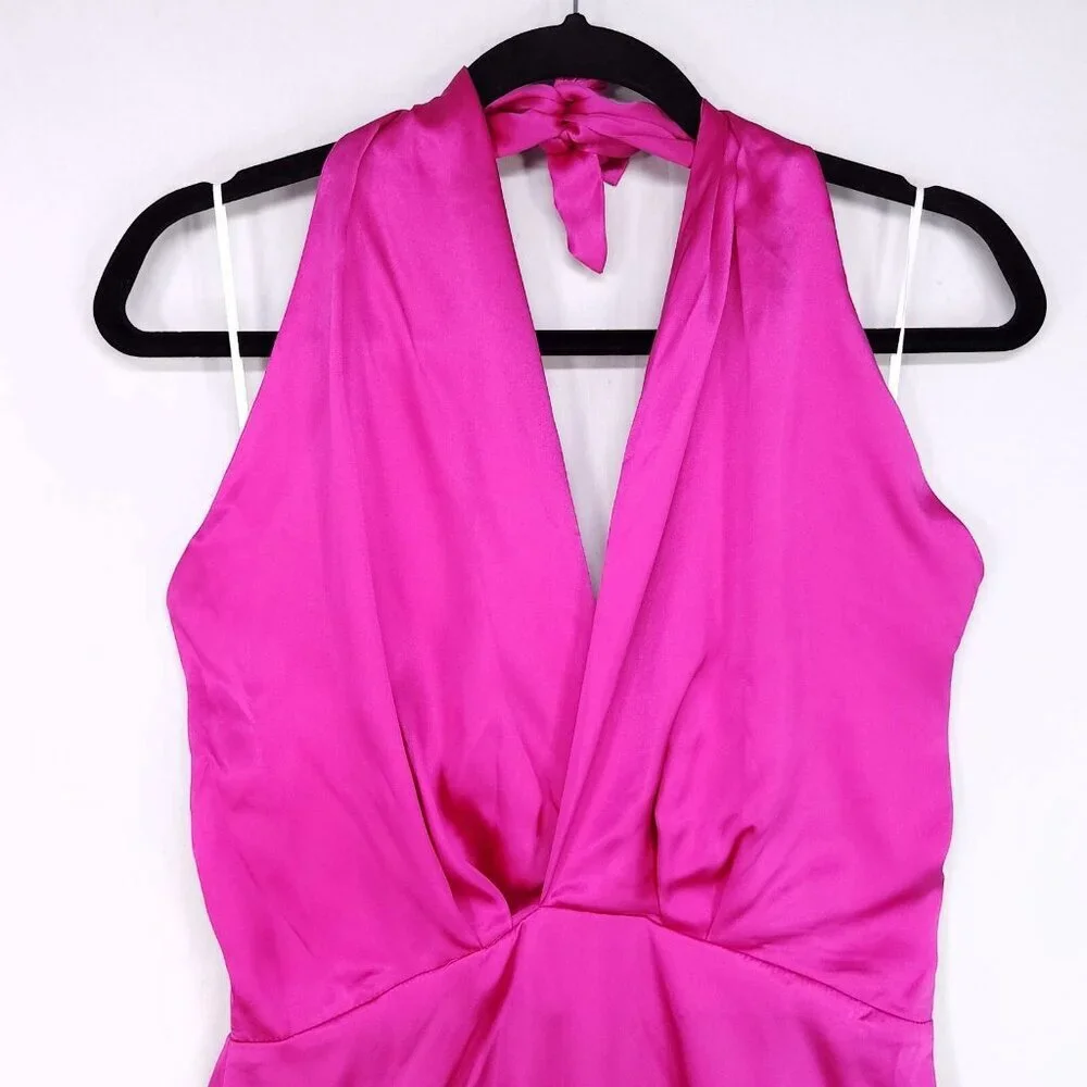 Revolve Amanda Uprichard Silk Mini Dress Size Medium Halter Hot Pink *altered - Picture 3 of 15